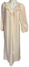 Vtg Vanity Fair Nightgown Long Sleeve Pastel Pink Granny Flannel Medium