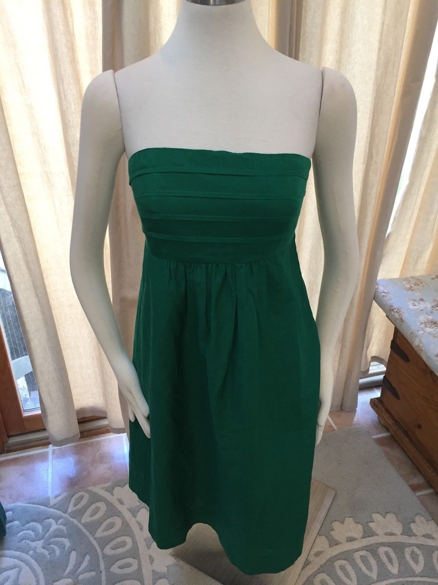 Banana Republic Kelly Green Pleated Chest Cotton Silk Strapless Dress 6 P  Nice! | eBay