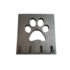 Paw Print Wooden Leash or Key Holder Rustic Gray