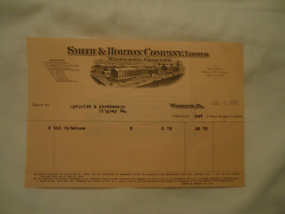 Smith & Horton Co Ltd wholesale grocers WARREN PA 1925 billhead