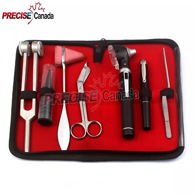 Otoscope Black Led Fiber Optic Tuning Fork C128 Hammer Bandage Scissors Set ENT