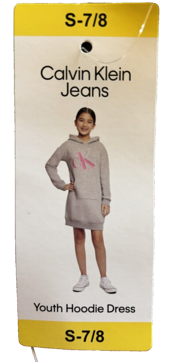 Calvin Klein Jeans Gray Hoodie Dress Youth Girl Shirt Size 7/8