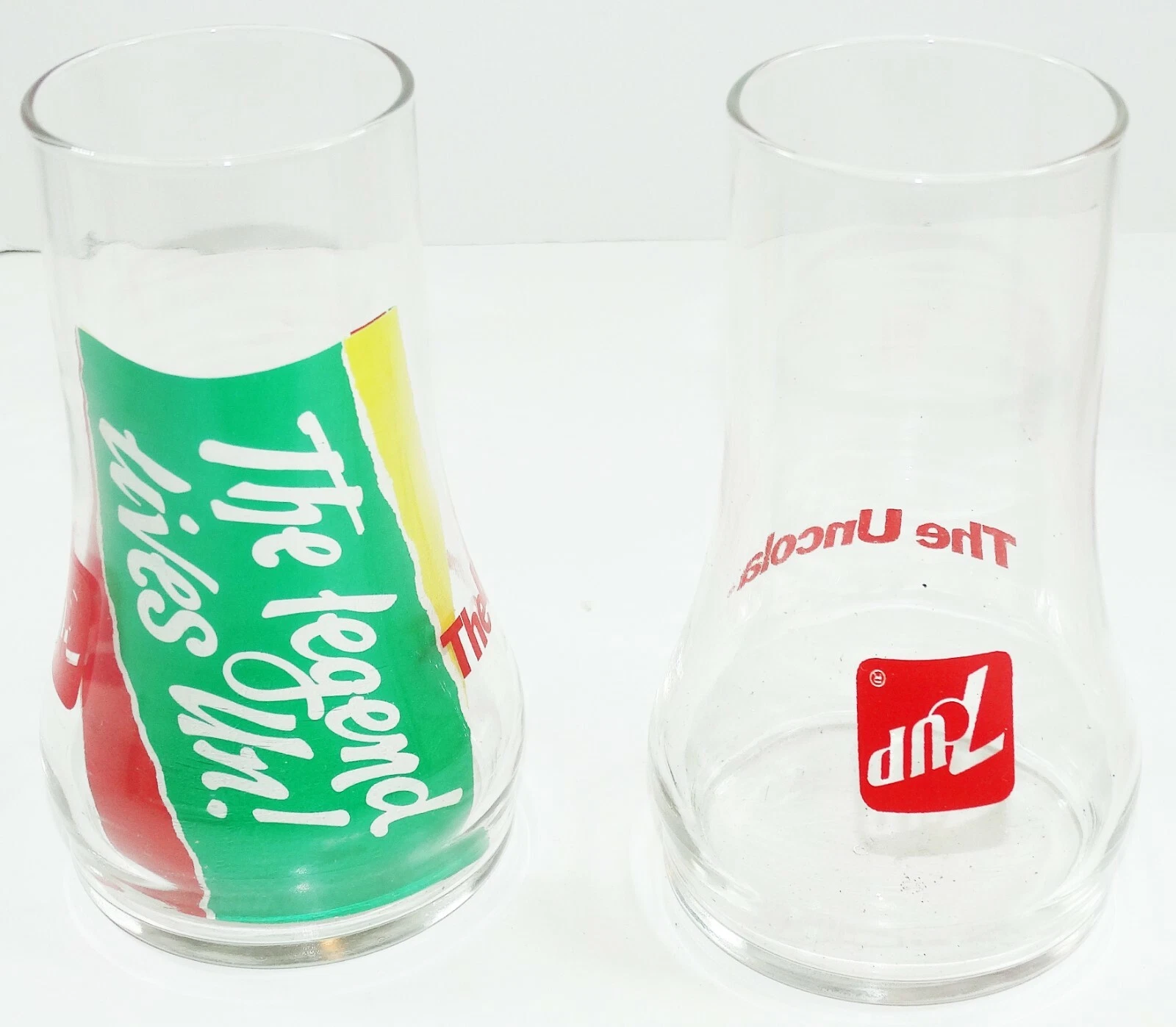 7up Uncola Mail Away Glasses Set of 2 Vintage 1985 w Color Insert & Original Box