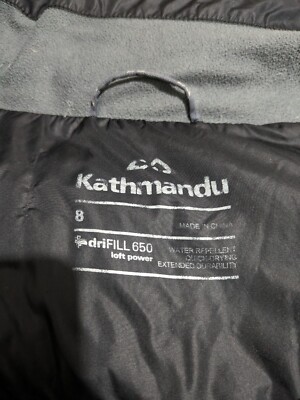 Kathmandu Dri Fill 650 Loft Power Womens Black Down Jacket Size 8 