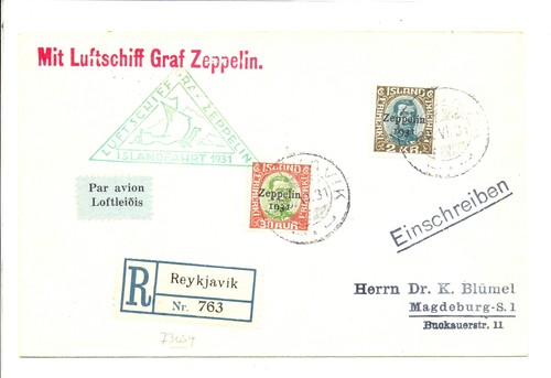 ICELAND 1931-REG CARD - GRAF ZEPPELIN- ISLANDFAHRT VF - 第 1/2 張圖片