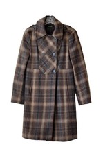United Colors of Benetton Plaid Wool Coat Double Breasted Size 44 Size M