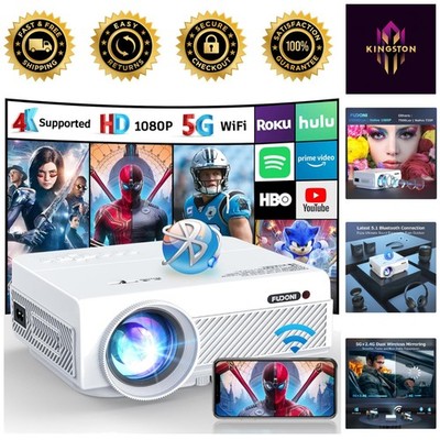 Native 1080P WiFi Bluetooth Projector - 300 Inch Max Screen, Built-in Speaker