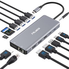 Laptop Docking Station Dual Monitor, 14 in 1 USB C Hub Multiport Adapter Dong...