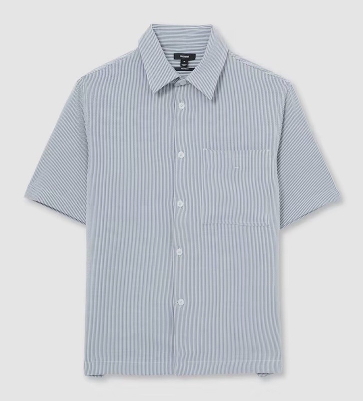 REISS Mens Seersucker Stripe Button Down Shirt In Soft Blue/White