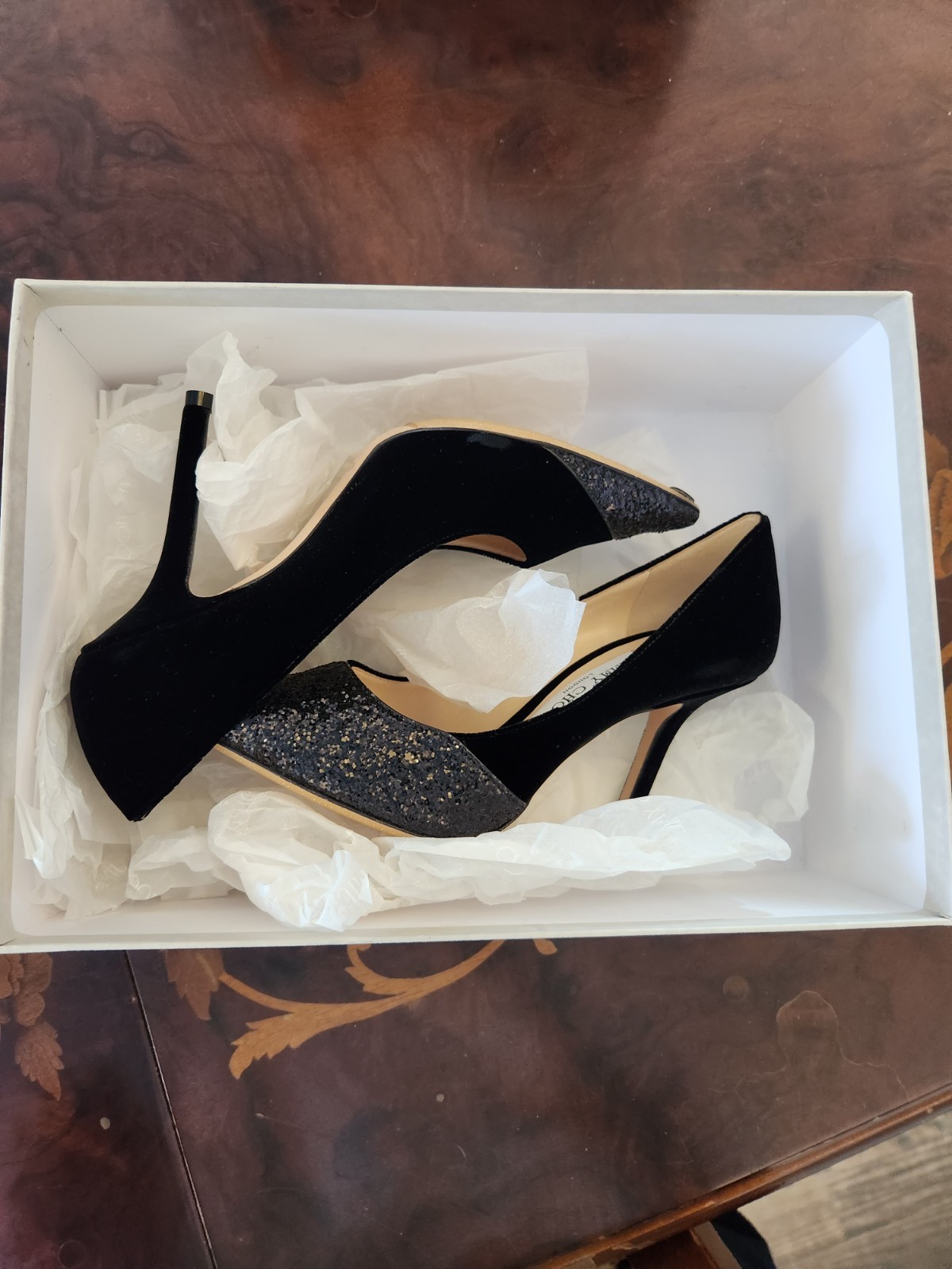 Jimmy Choo 3.5 Inch High Heels Size 7 Front Sparkle And Sole Saver Brand New image 2