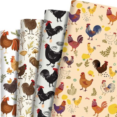 12 Pcs Chicken Wrapping Paper Printed Watercolor Cute Rooster Hen Chick Animal R