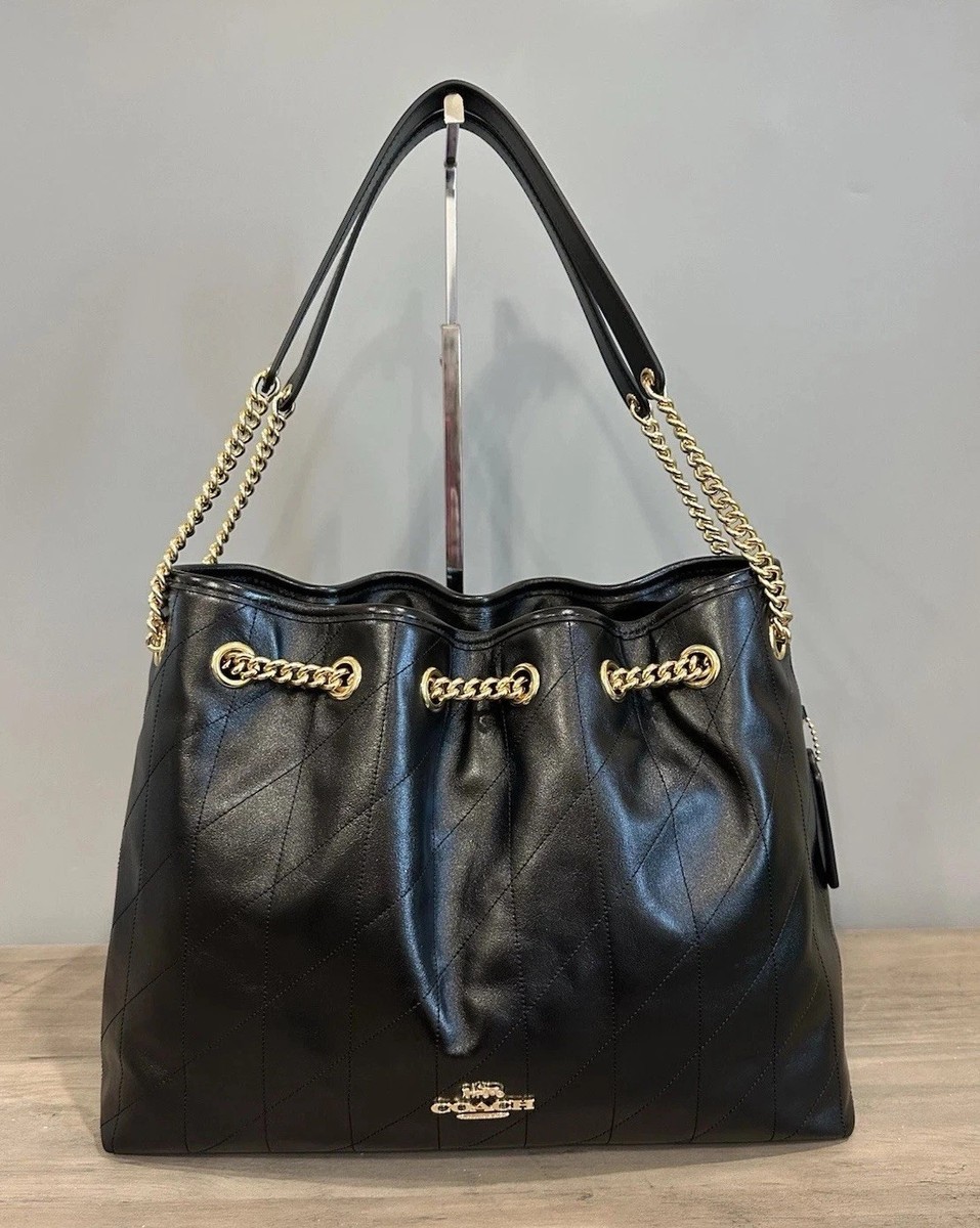 NWT COACH Evelyn Shoulder Bag Quilting Smooth Leather Black Gold