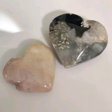 Lot Of 2 Small Polished Black Cherry Agate  Cherry Blossom Agate Hearts - USA