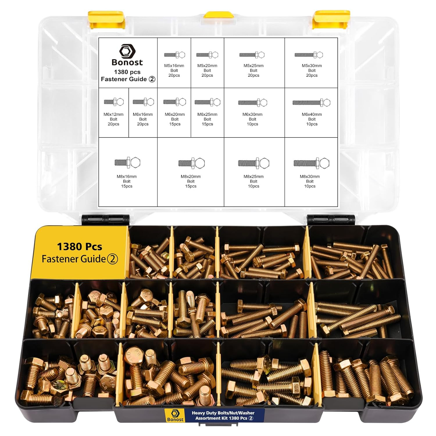 1380Pcs Nuts and Bolts Assortment Kit - Heavy Duty Grade 8.8 Metric M4 M5 M6 M8