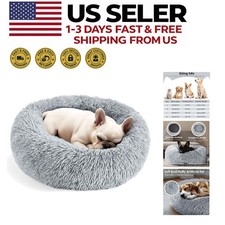 Calming Donut Pet Bed 20in Soft Washable Round Bed with Anti-Slip Base