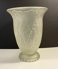 Vtg Josef Inwald Barolac Frosted Satin Glass Koi Fish Vase Art Deco Czech 8&rdquo;