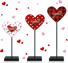 3PCS Valentines Day Decorations Wooden Heart Sign, Rustic Farmhouse Valentine'S
