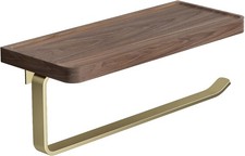Brushed Gold Paper Towel Holder Wall Mount, with Natural Walnut Shelf Elegant
