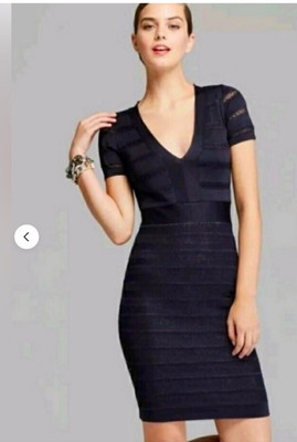 French Connection Women V Neck Short Sleeve Dress Navy Bodycon Size 6 Beautiful