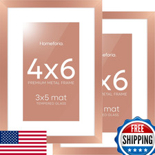 Homeforia Rose Gold 4x6 Metal Picture Frame with Mat for 3x5 Print
