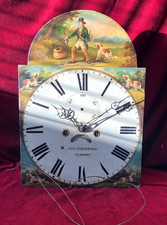 Nice Antique Arched Hand Painted 8 Day Grandfather Clock Movement & Dial