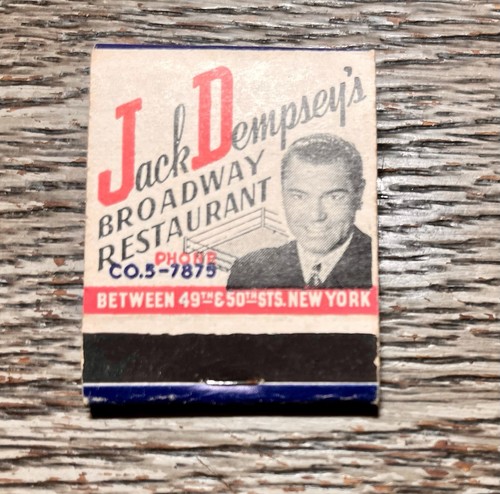 Old Vintage Jack Dempsey Restaurant NYC Matchbook Boxing Willard 1950 Antique