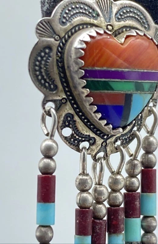 Q.T. Brincos de prata esterlina com várias pedras preciosas estilo coração sudoeste 8,8 g - Imagem 4 de 4