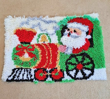 Vintage latch hook Christmas rug/wall hanging 1970's-1980's, Santa and train