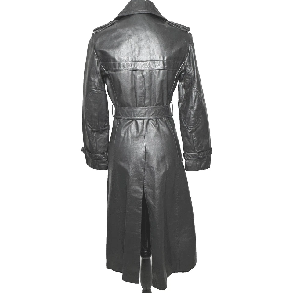 Trench coat feminino de couro genuíno 9 10 preto com cinto longo peito duplo - Imagem 4 de 4