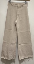 Zara The Marine Straight Jeans Stretch Wide Leg Raw Hem High Rise Size 4 Beige
