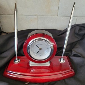 Working Mahogany Danbury Desk Clock & Pen Holder Set Things Remembered