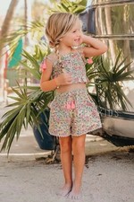 Nemocot toddler girls cropped smocked tank top with shorts outfit set 5