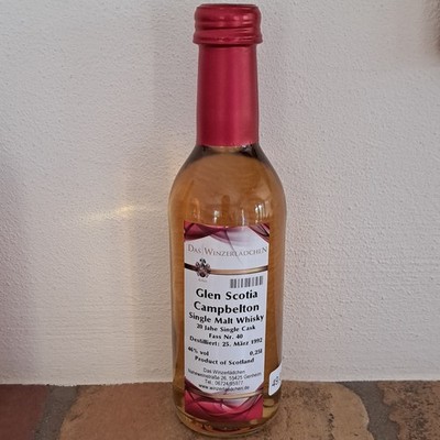 Glen Scotia Campbeltown Single Malt Whisky 20 Jahre Single Cask 0,25 l 46%