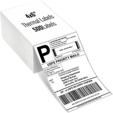 Thermal Direct Shipping Labels, 4 x 6 inch Fan-Fold Sticker Labels, Pack of 500 