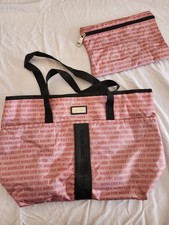Steve Madden Pink Logo Tote Bag with Black Handles and Matching Pouch
