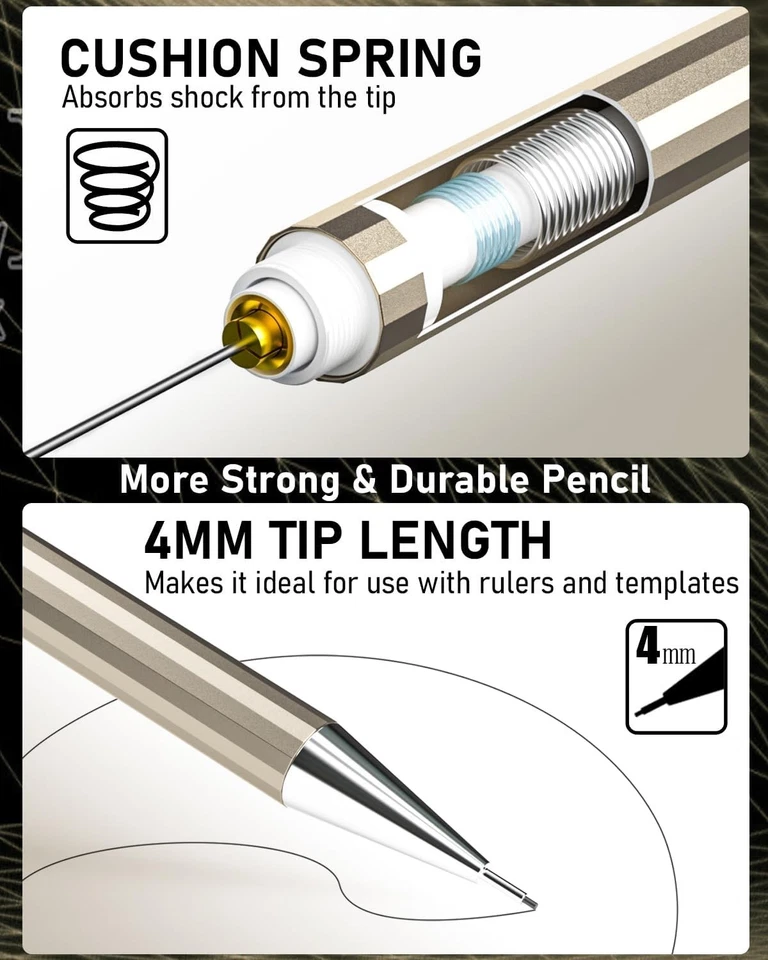 Complete 6PC Fine Point Mechanical Pencil Set with Earsers & Lead for Sketching - Image 4 of 4