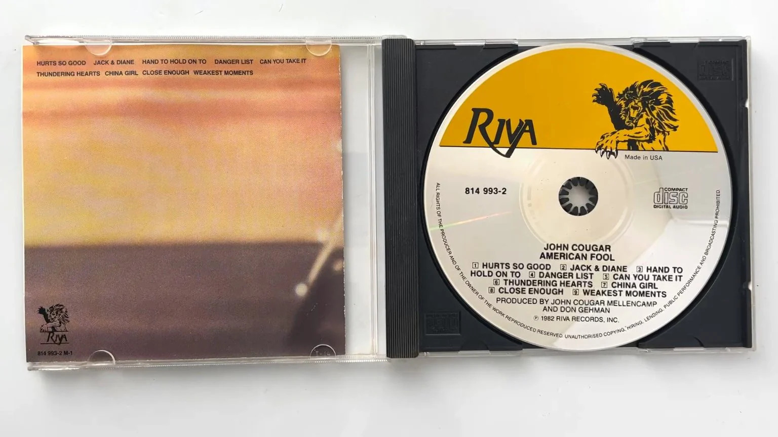 John Cougar - American Fool CD 1982 Riva Rock Pop Hits Label thumbnail 2