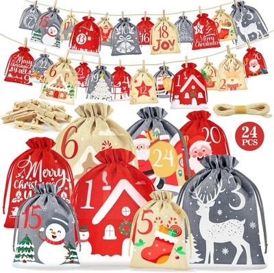 Dusor 2025 Adventskalender zum Befüllen, 24 Taschen, 4 Größen, für Kinder