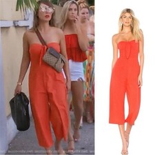 MINKPINK Linen Strapless Coral Tie Front Cropped Wide Leg Jumpsuit XS