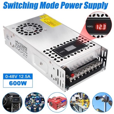 AC 110V/220V to DC 0-48V 12.5A 600W Adjustable Digital Switching Power Supply US