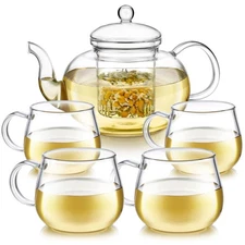 Teabloom Heatproof Glass Teapot Set with Removable Loose Tea Infuser (Standar...