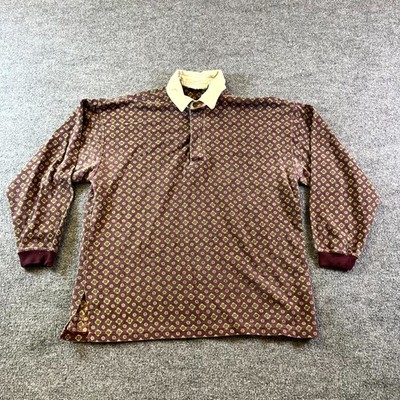 Vintage Bugle Boy Polo Shirt Men's L Red Geometric Polyester Collared Rugby Golf