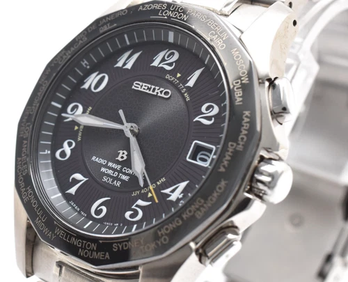 【Near MINT】Vintage SEIKO Brightz 7B25-0AA0 Radio Wave World Time Solar Watch
