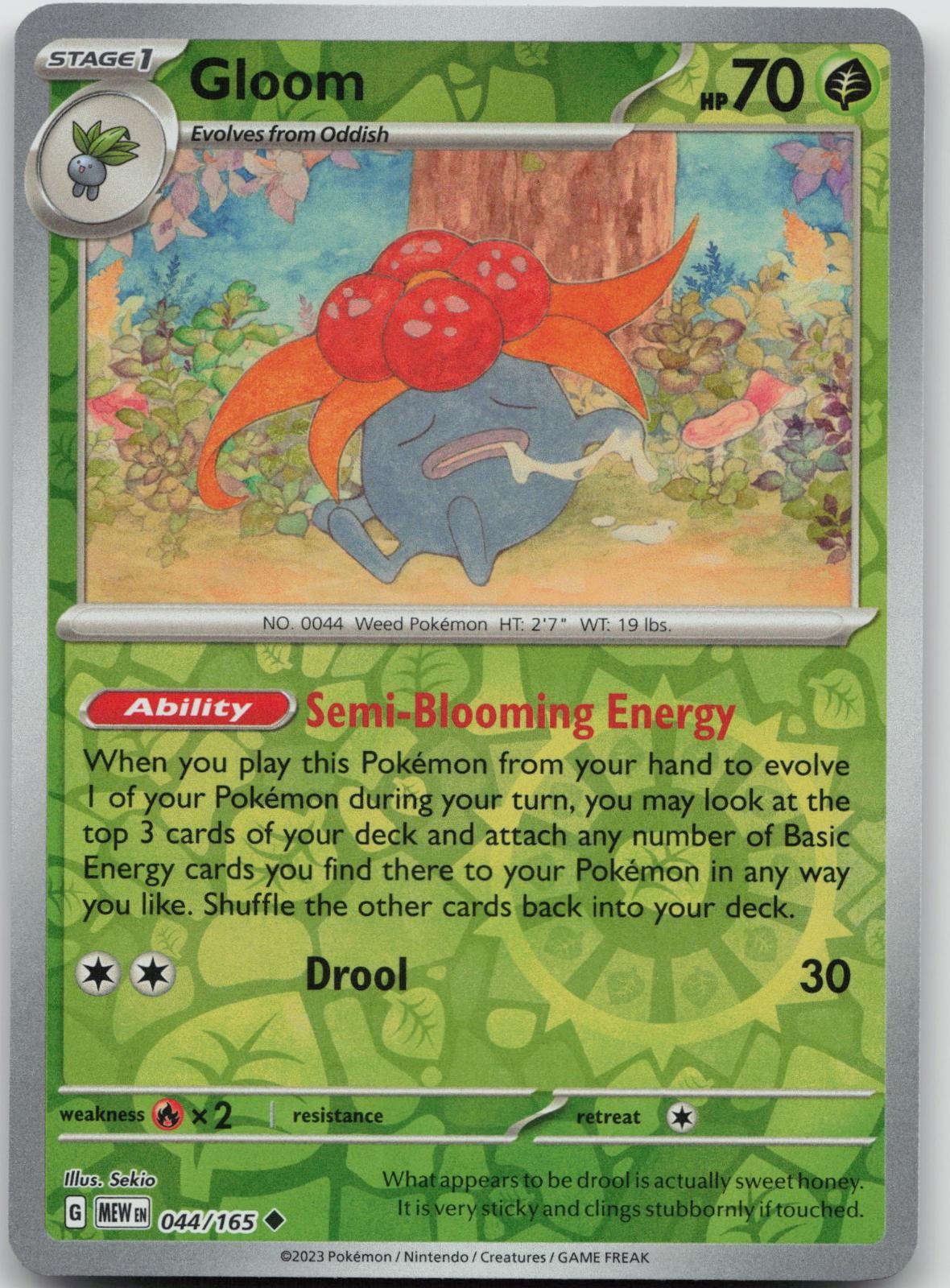 GLOOM 044/165 UC 151 POKEMON REVERSE HOLO NEAR MINT