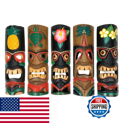 Zeckos Set Of 5 Hand-Carved Polynesian-Style Decorative Tiki Masks - Colorful