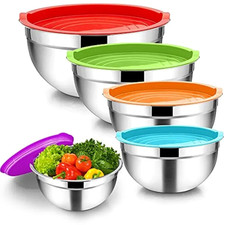 Set 5 Bols Inox Saladier Couvercles Hermétiques Empilables Cuisine Pro