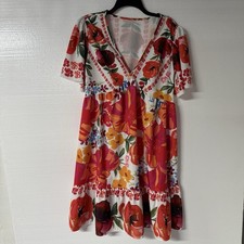 SHEIN Dress Women 1X tiered Colorful Floral flounce sleeves Deep V Neck Flowy