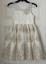 Girls American Princess Ivory Gold Sequin Formal Dress Size 12