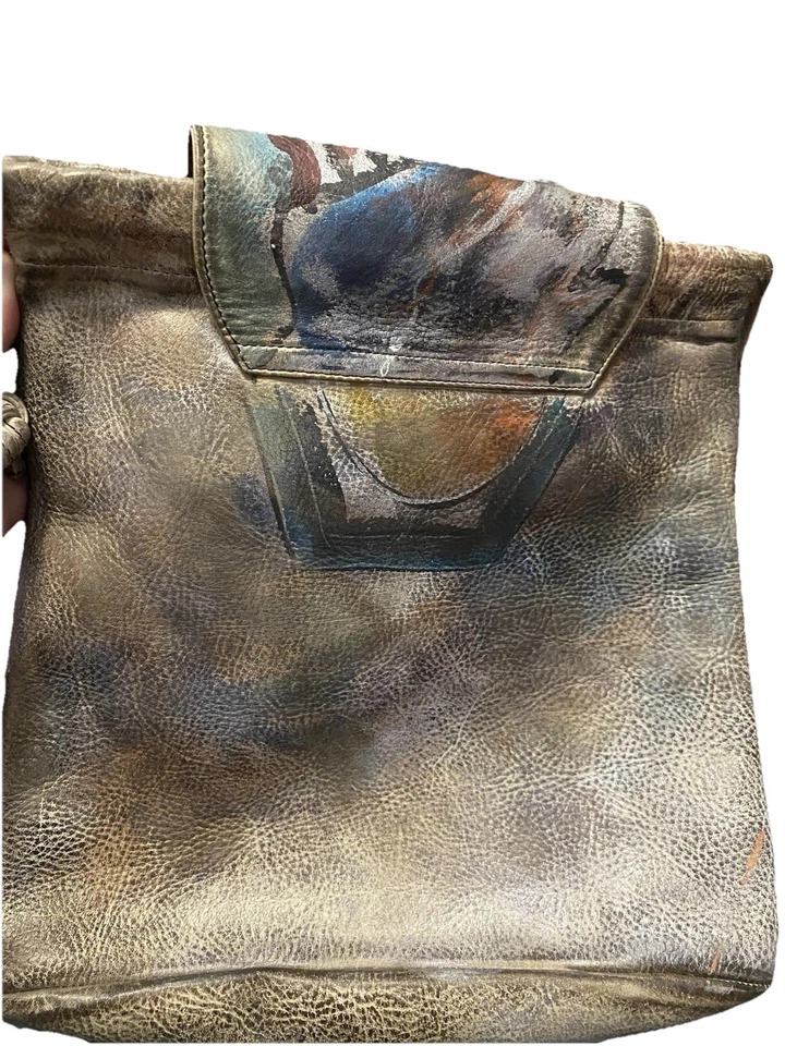 Bolso de Hombro Jane Yoo Hawaii Usable Arte Pintado a Mano Cuero Firmado De Colección Años 80 Foto 2 de 4