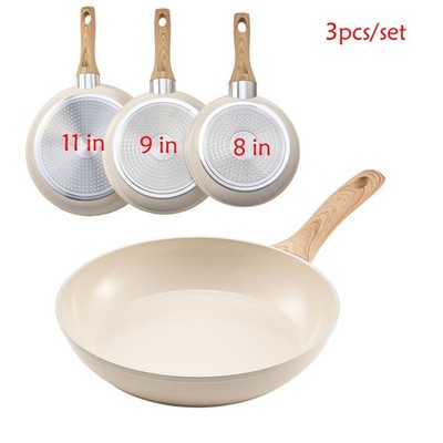 Frying Pan Skillet 3 pcs/set Aluminum Egg Fry Pans 8//11 in Nonsitck Ceramic Pot